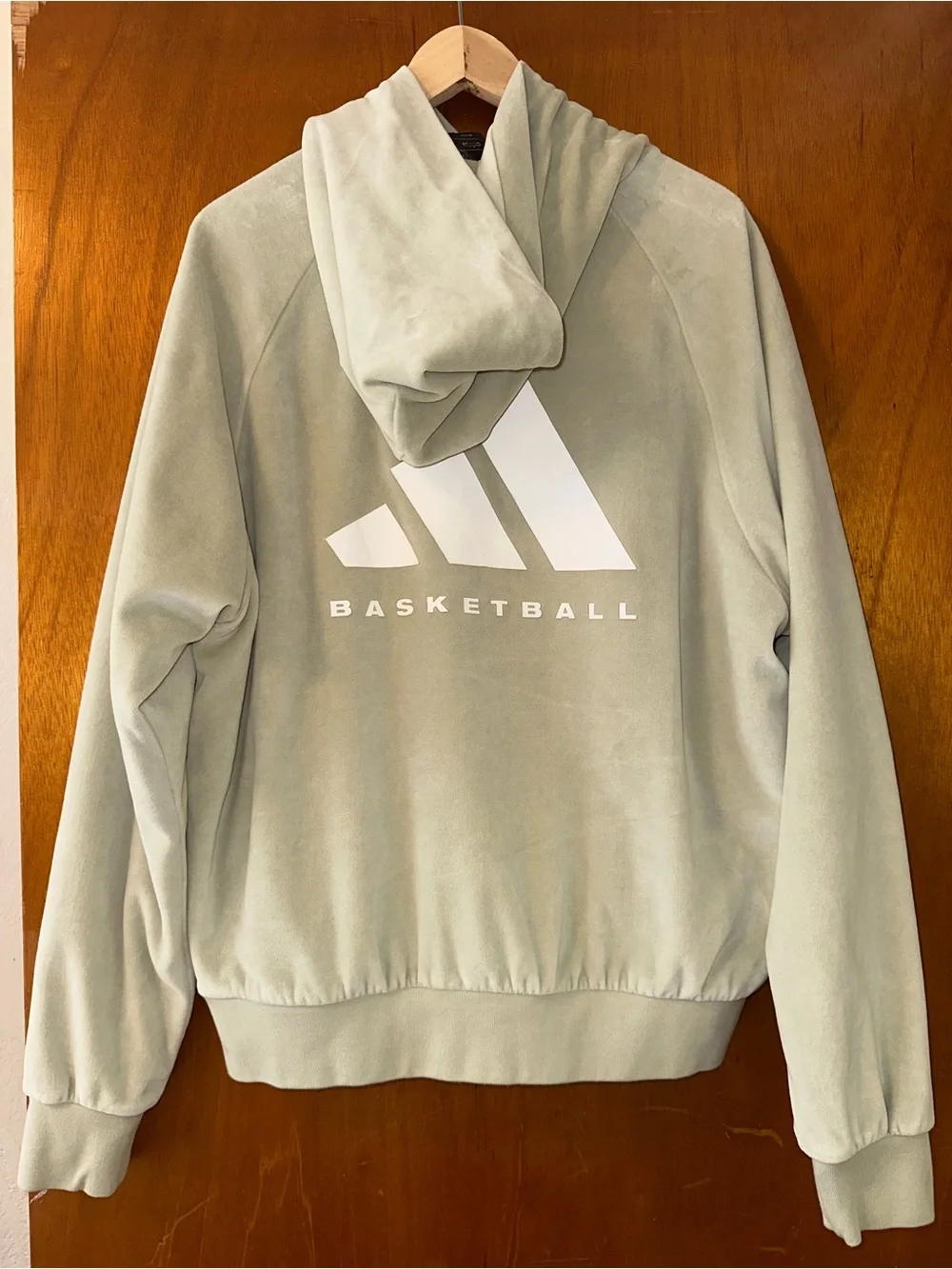 Adidas Men's Basketball Velour Back Logo Hoody in Halo Green S
